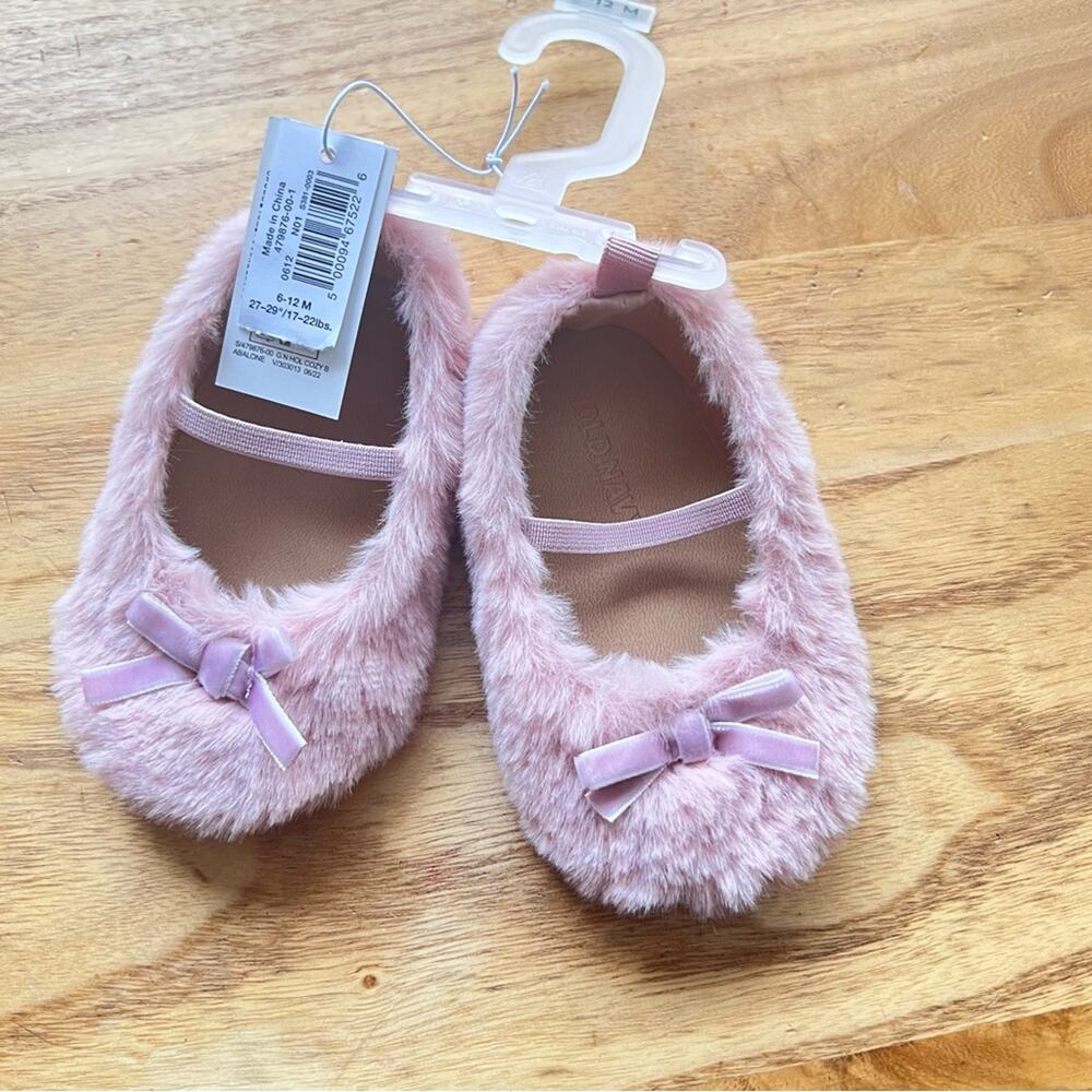 Old Navy Baby Girl Pink Plush Mary Jane Shoes Sz 6-12 M